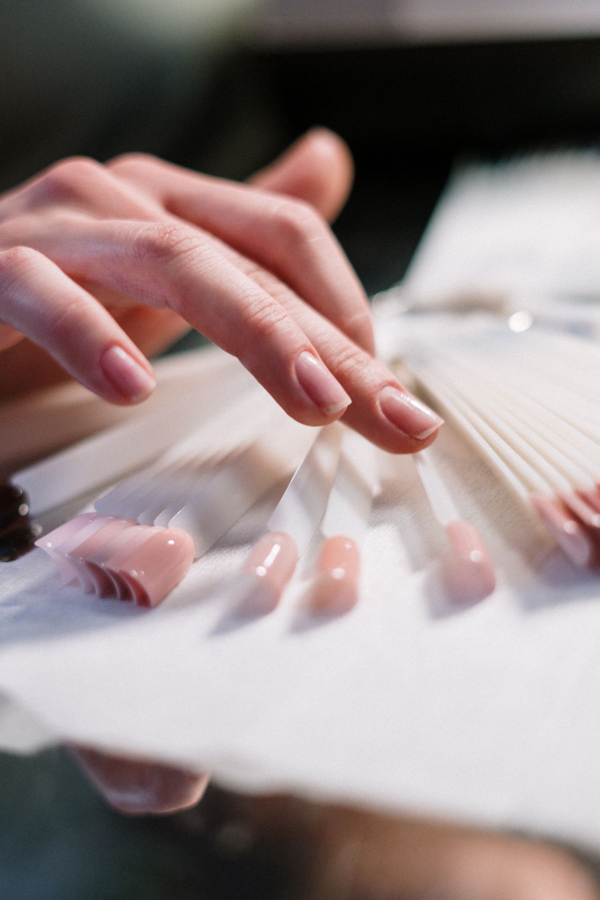Nail color swatches at a nail studio