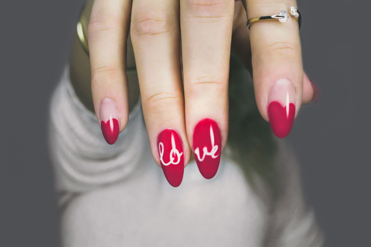 Manicure in progress at a nail salon